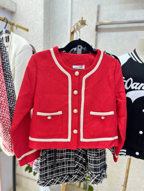 Solid Color Contrast Tweed Jecket